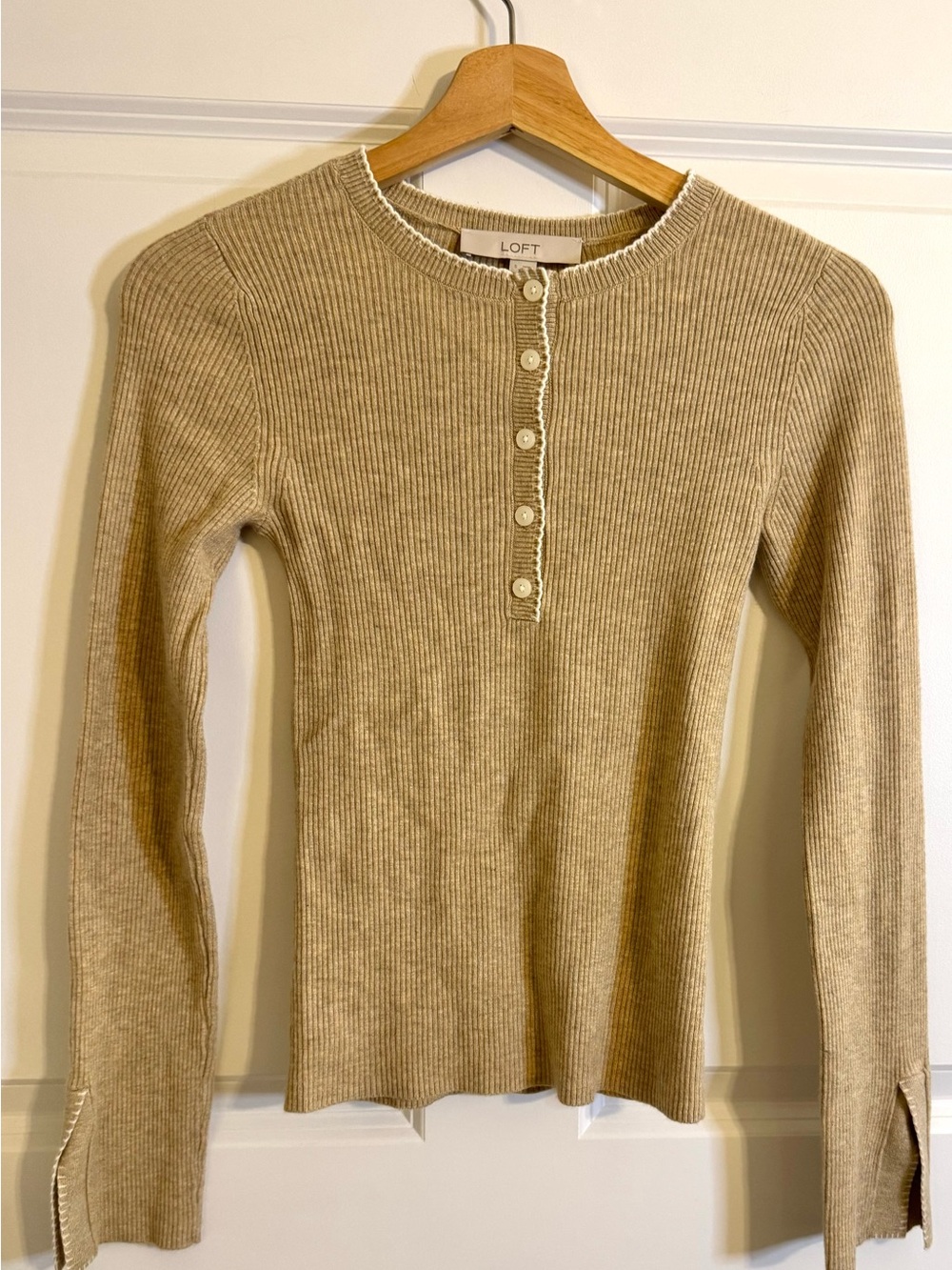 Loft Heathered Split Cuff Henley Sweater